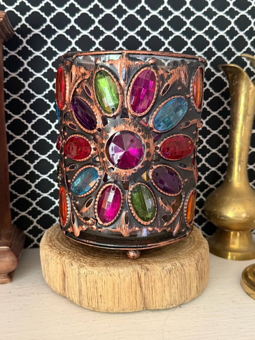 Vintage Pier 1 Imports Caravan Gem Candle Holder Lantern Sleeve 2 Piece